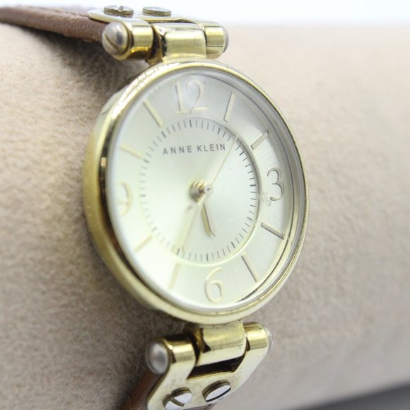 Anne Klein 10/9442 Genuine Brown Leather Gold Tone Quartz Analog Ladies Watch - Picture 4 of 6